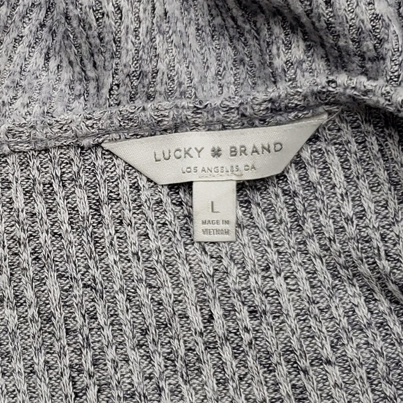 Lucky Brand Knit  Grey Crew Neck Sweater Tie Wrist Size Large - Picture 8 of 13